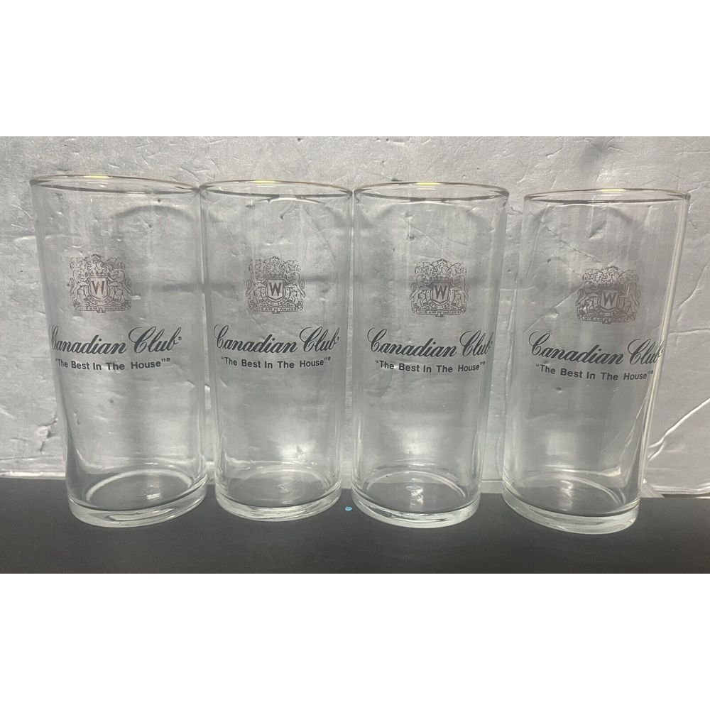 Vintage Lot of 4 Canadian Club "The Best In The House" Glasses‎ Barware Gold Rim